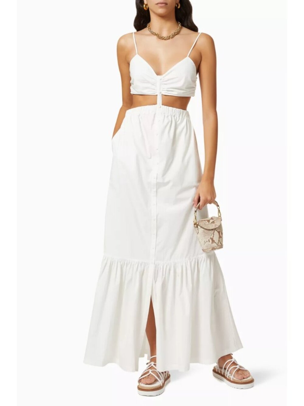 NWT SIMKHAI Kennedi Cutout Cotton Poplin Maxi Dress White M - Picture 7 of 11